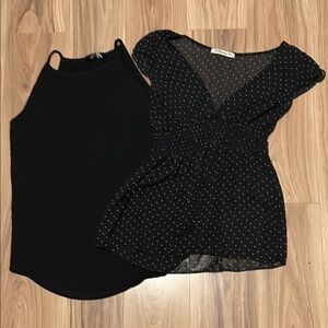 Black Sleeveless Top and Black Polka Dot Blouse